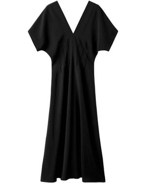 Mango V-neck Ruched Midi Dress - Black