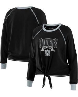 WEAR by Erin Andrews Black/gray Las Vegas Raiders Plus Size Tie-front Long Sleeve Top