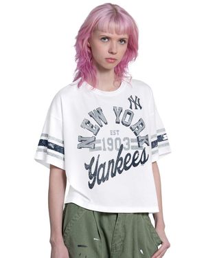 Starter White New York Yankees Cropped Hurry Up Offense T-shirt - Gray