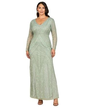 Lara Long Sleeve Geometric Beaded Gown - Green