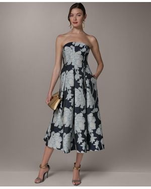 Donna Karan Strapless Jacquard Fit & Flare Floral Midi Dress - Gray