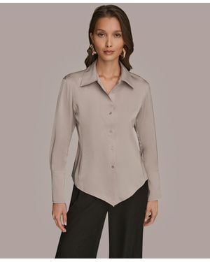 Donna Karan Collared Long Sleeve Top - Natural