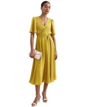Phase Eight Abbie Draped Tie Waist Wrap Dress - Yellow