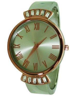 Olivia Pratt Rose Gold Elegant Emerald Rhinestone Solid Metal Bangle Watch - Green