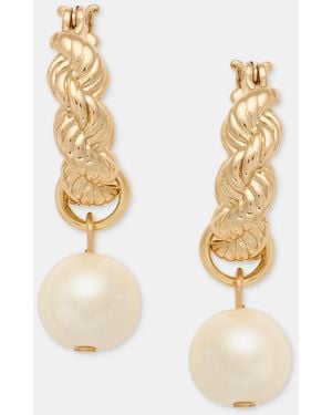 Ralph Lauren Imitation Pearl Charm Rope Chain huggie Hoop Earrings - Metallic