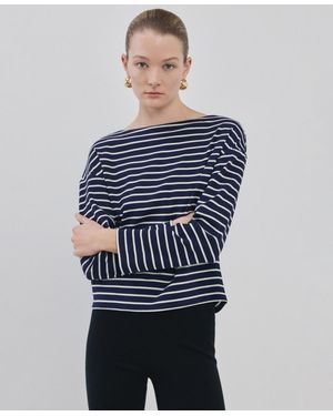 Mango Striped Boatneck Sweatshirt - Blue