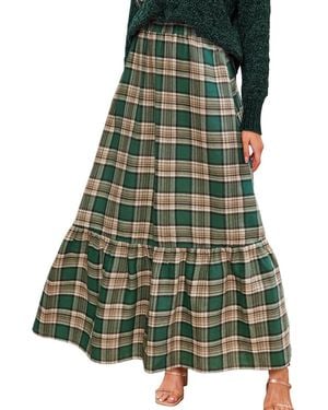 CUPSHE Plaid Ruffled Maxi Skirt. - Green