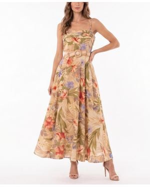 Taylor Sleeveless Belted Floral A-line Dress - Natural