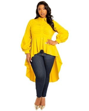 Buxom Couture Plus Size High-low Peplum Blouse - Yellow