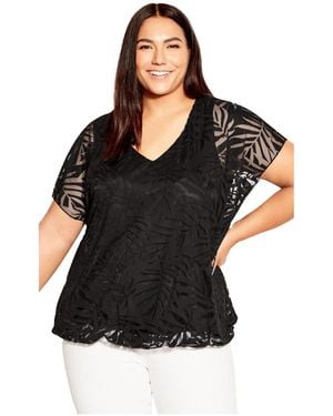Avenue Plus Size Elora Burnout Top - Black