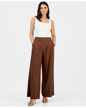 INC International Concepts Petite Pleated Pull-on Wide-leg Pants - Brown