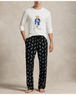 Polo Ralph Lauren Knit Long-sleeve Crewneck T-shirt And Pajama Pants - Natural