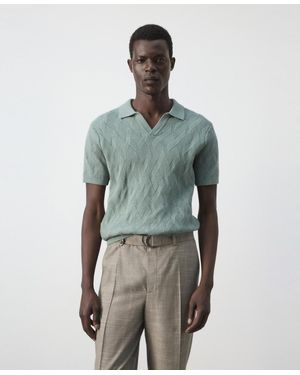 Mango Cotton Ribbed Structured Polo Shirt - Green
