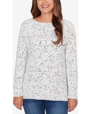 Ruby Rd. Petite Speckled Chenille Eyelash Boat Neck Sweater - Gray