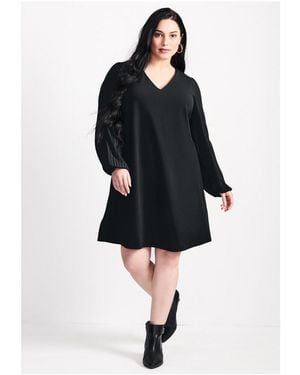 Avenue Plus Size Paloma Blouson Pleated Sleeve Shift Dress - Black