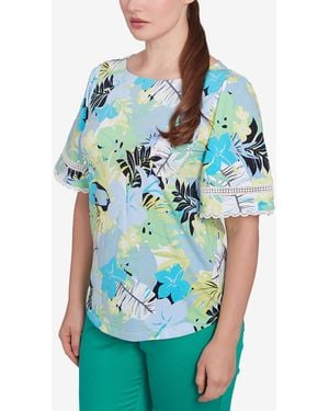 Ruby Rd. Petite Tropical Layered Print T Shirt - Blue