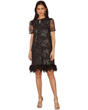 Yumi' Sequin Embellished Floral Tunic Dress - Black