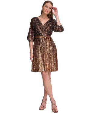 dkny gold sequin dress Long-sleeve Mini Wrap in Black Couture Runway Rare
