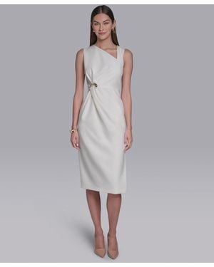 Halston Asymmetrical Neck Midi Dress - White