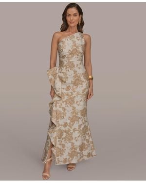 Donna Karan Petite Floral One-shoulder Gown - Brown