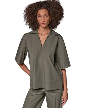 Donna Karan Weekend Poplin V-neck Collared Top - Gray