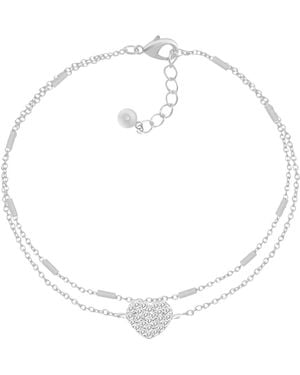 And Now This Double Row Clear Cubic Zirconia Heart Anklet - White