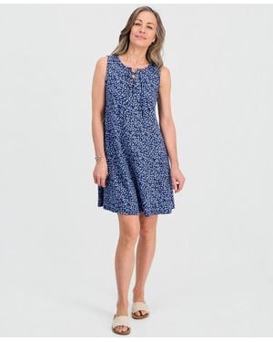 Style & Co. Petite Printed Lace-up Tank Dress - Blue