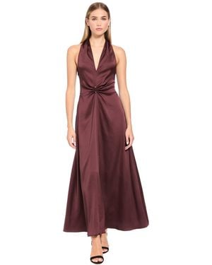 Luxely Halter Gathered V-neck Keyhole-back Midi Dress - Purple