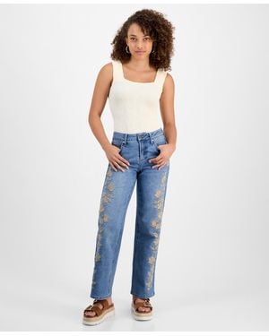 And Now This Petite High-rise Embellished Straight Jeans - Blue