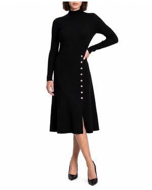 Tahari Adhara Mock Neck Midi Sweater Dress - Black