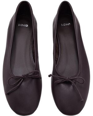 Mango Leather Bow Ballet Flats - Purple