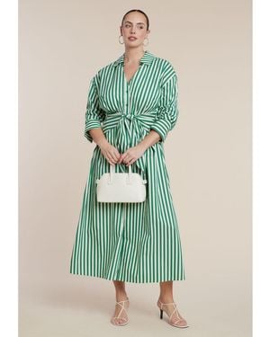 Eloquii Cinch Detail Poplin Midi Dress - Green