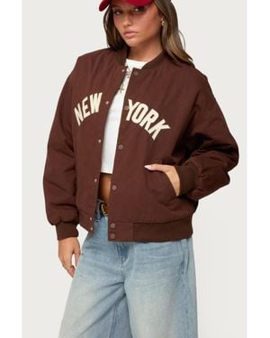 Edikted Big Apple Oversized Bomber Jacket - Brown