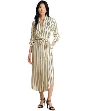 Ralph Lauren Striped Jacquard Midi Shirt Dress - Metallic