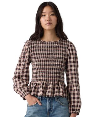 Levi's Plus Size Ashton Long-sleeve Floral-print Peplum Blouse - Brown