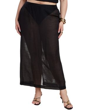 Eloquii Plus Size Sheer Printed Organza Skirt - Black