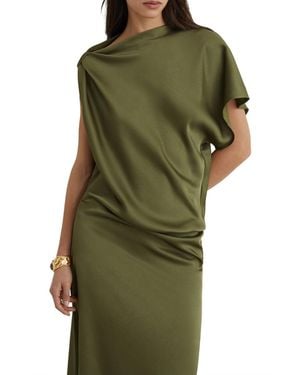 Reiss Satin Asymmetric Draped Midi Dress - Green