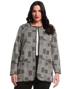 Rafaella Plus Size Plus Size Geo Patch Pocket Open Long Sleeve Cardigan - Gray