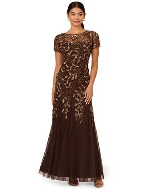 Adrianna Papell Size Floral-beaded Gown - Brown