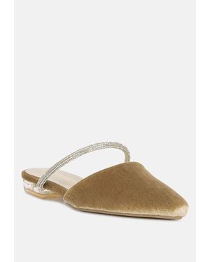 LONDON RAG Turnon Velvet Diamante Detail Flat Mules - Metallic