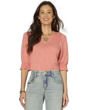 Democracy Petite Elbow-sleeve Knit Top - Red