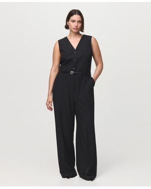 Mango Belted Pinstripe Jumpsuit - Black