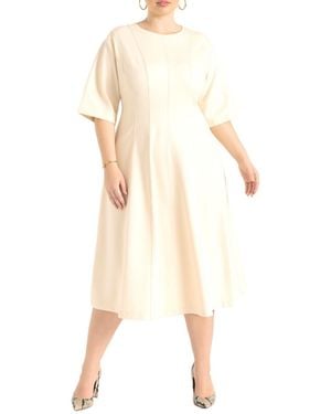 Eloquii Plus Size Seam Detail Ponte Work Dress - Natural
