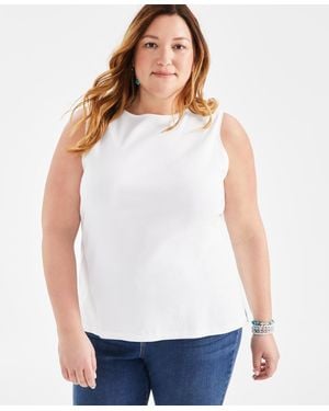 Style & Co. Plus Size Boat-neck Knit Tank Top - White