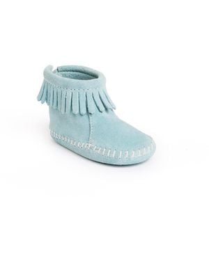 Minnetonka Baby Suede Back Flap Booties - Blue