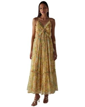 Warehouse Chiffon Ruffle Strappy Floaty Maxi Dres - Metallic