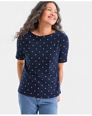 Style & Co. Printed Boat-neck Elbow-sleeve Top - Blue