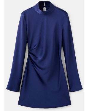 Mango Pleat Detail Satin Dress - Blue
