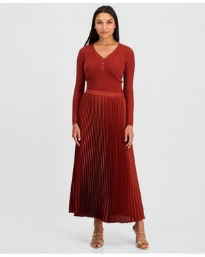 Tahari Rowyn High-waisted Pleated Midi Skirt - Red