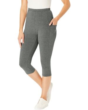Woman Within Plus Size Within Stretch-cotton Knit Pull-on Pocket Capri leggings - Gray